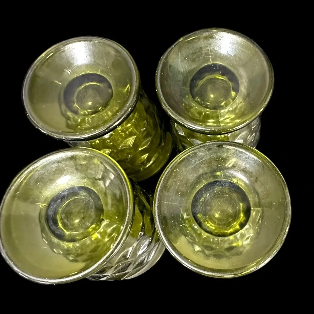 Indiana Whitehall Green Tumbler Cubist Juice Glasses 4 inches, 4 ounces Set Of 4